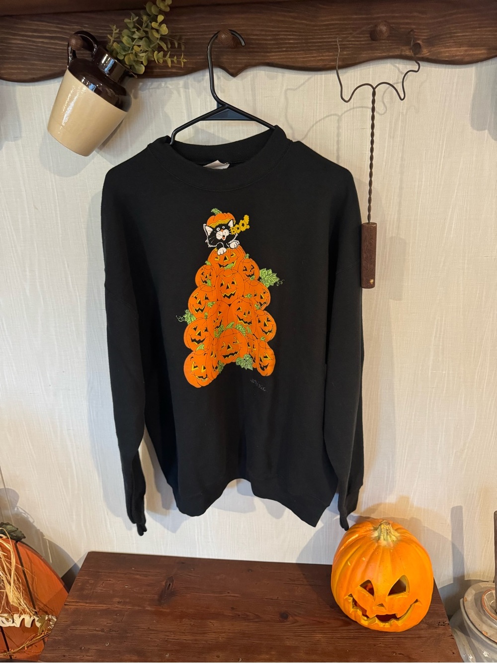 Vintage 90s Black Halloween Pumpkin Graphic Sweatshirt